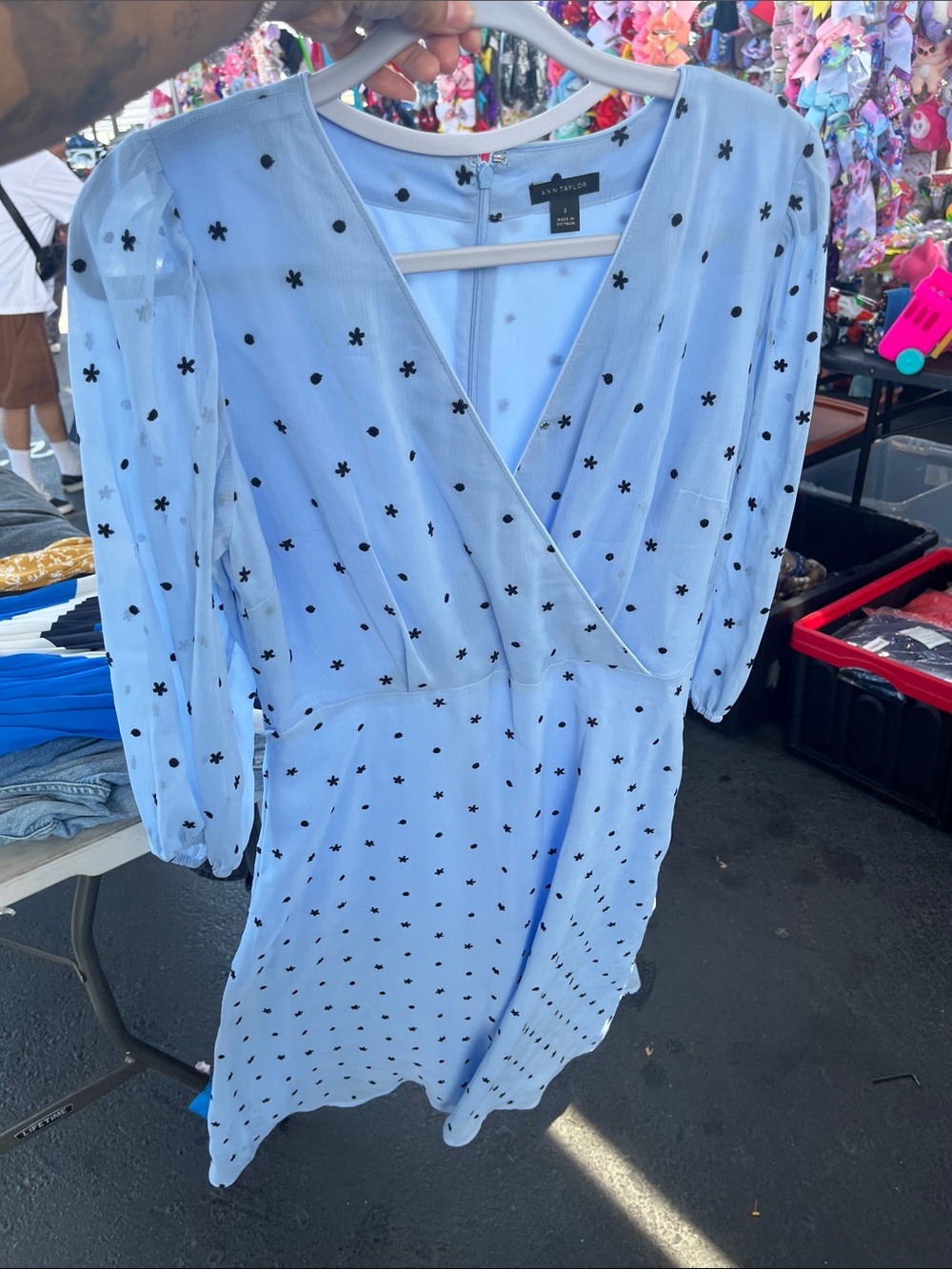 Ann Taylor Light Blue Midi Dress with Black Star Accents